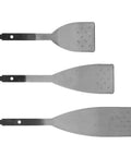 Three Auto Glass Windshield Removal Blades with H2 serrated edge and lubrication ports in durable spring steel material