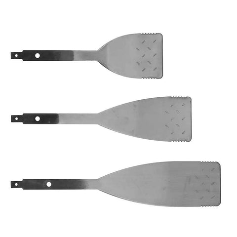 Three Auto Glass Windshield Removal Blades with H2 serrated edge and lubrication ports in durable spring steel material