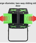 37 Gallon Dual Chamber Compost Tumbler With Sliding Doors for outdoor gardens, featuring large green sliding side doors