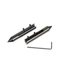 Heavy Duty Alloy Steel Center Line Gage Set designed to snap onto calipers for precision measurements, includes tapered nose pieces.