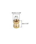Knurled Brass Insert Nuts M2.5 X 4mm Length And 3.5mm Outer Diameter showing dimensions
