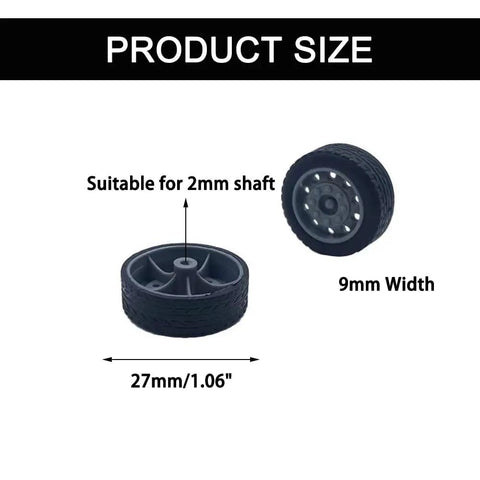 DIY RC Car Wheel Kit With 30 Rubber Toy Wheels And 15 Metal Shafts Includes 27mm Diameter 9mm Wide Wheels; shaft hole 2mm
