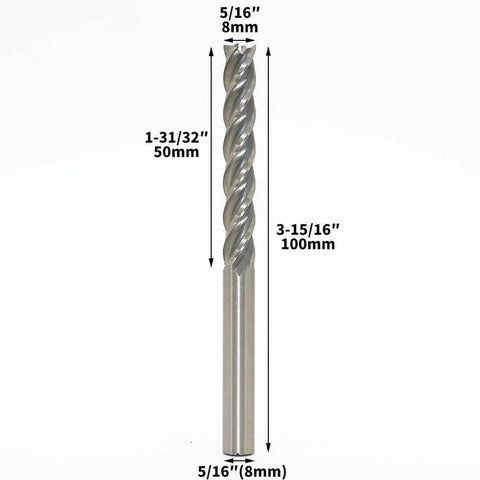 Front view of Amazon HSS end mill, 8 mm cutting diameter, 8 mm shank, 100 mm total length, 4-flute straight.