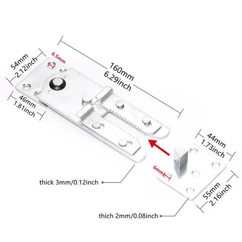 Heavy Duty Sofa Connector Clips With 160mm Screws For Sectional Furniture Brackets, cold rolled steel clips dimensions displayed.