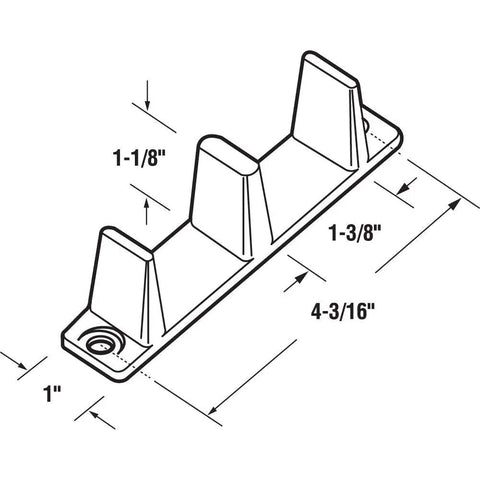 Built Tough Sliding Closet Door Bottom Guide For Bypass Panels Fits 1-3/8 Inch Thick Doors White Plastic Keeper technical drawing showing dimensions.