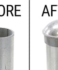 Comparison of chain link fence post with and without One And Five Eighths Inch Round Dome External Post Caps For Chain Link Fences.