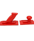 Rock Solid Two Pack Table Saw Push Block Crafted For Real Woodworkers Featuring Ergonomic Angled Grip And Rounded Handle Reliable Planer Safety Gear Made From Heavy Duty Abs Plastic, side view of red ABS push blocks.