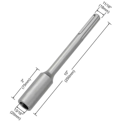 Pro Grade Ground Rod Driver For Five Eighth And Three Quarter Inch Rods With 18mm SDS Max Shank dimensions shown