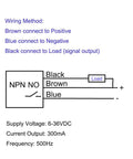 Wiring diagram for Inductive Proximity Sensor LJ12A3-4-Z BX M12 4mm NPN Normally Open DC 6V-36V, highlighting connections.