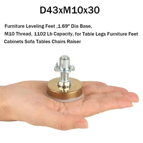 Heavy Duty Furniture Leveling Feet With 1.69 Inch Base And M10 Thread 1102 Lb Capacity Per Leg 8 Pack Gold Non Slip Base For Tables Chairs Cabinets Sofas Desks Riser Durable Steel And Nylon Construction For Long Lasting Use And Floor Friendly Glide