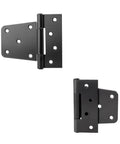 Hard As Nails Black Iron Hinges 4.5 Inch For Heavy Outdoor Gates Rust Proof Finish Fits Barn Shed Fence Or Wood Doors No Sweat Install Top Shelf Pair Set, showcasing black iron construction and hinge design.