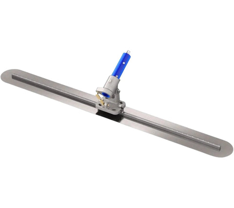 Spring Steel Fresno Trowel 48 Inch By 5 Inch Round End Concrete Finishing Blade With Rock N Roll Adjustable Bracket on white background