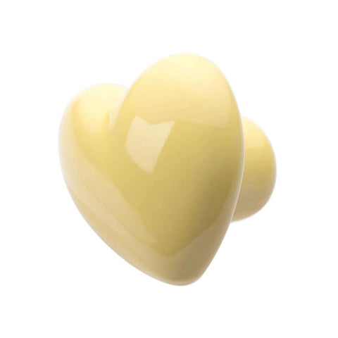 Fresh Heart Shaped Ceramic Drawer Pulls Smooth Glossy Finish Top Shelf Furniture Knobs Bang For Your Buck Upgrade For Modern Kitchen Cabinets And Dressers Yellow Set - close-up view of a yellow heart-shaped ceramic knob.
