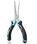 Long Reach 6 Inch Needle Nose Pliers With Comfort Grip Handles And Non Serrated Drop Forged Steel Jaws Built For Jewelry Making Wire Wrapping Crafts And Electronic Repair, blue-black handles