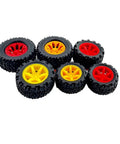 Beefed-Up 8 Pack RC Car Wheels With Rubber Tires And Metal Axles For DIY Model Builds Fits 2mm Shaft 44mm Diameter Red Yellow Wheels