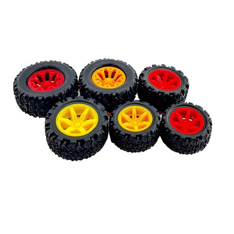 Beefed-Up 8 Pack RC Car Wheels With Rubber Tires And Metal Axles For DIY Model Builds Fits 2mm Shaft 44mm Diameter Red Yellow Wheels