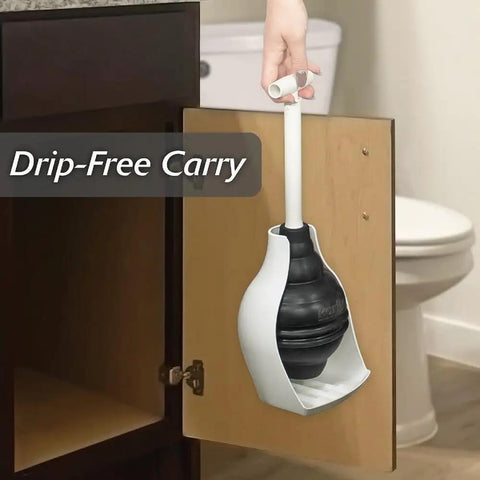 Top Tier Beehive Styled Toilet Plunger With Durable Fifteen Inch Grip And Six Inch Rubber Suction Cup Ships With Neat Wall Rack in cabinet