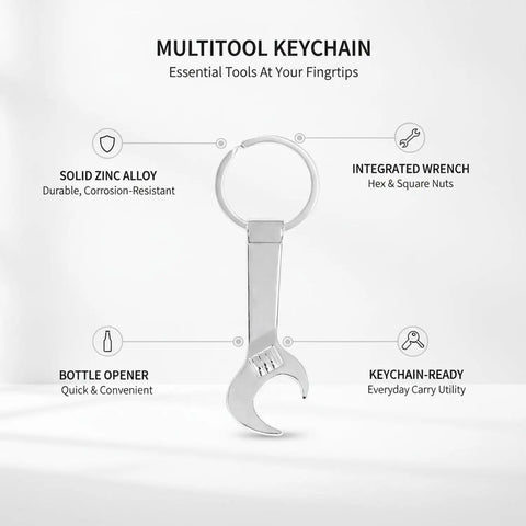 EDC Ready Zinc Alloy Multitool Keychain With Bottle Opener ultra compact silver pocket tool featuring wrench and polished finish