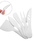 Travel Friendly 5 Piece Cheese Knife Set With Butter Spreader Stainless Steel Utensils in compact arrangement, close-up view.