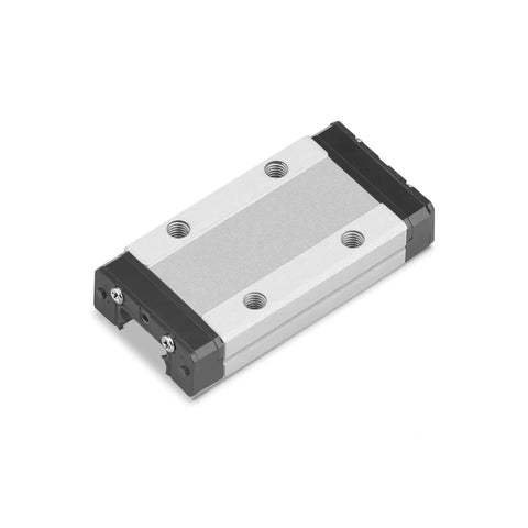 Close-up of MGN9H carriage block from Two Pack 350mm Linear Rail Guide Kit With Dual MGN9H Carriage Blocks For 3D Printers And CNC Machines.