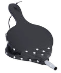 Heavy Duty Handcrafted Wooden Fireplace Bellows Featuring Precision Airflow Levers For Instant Fire Kickstarts Gentle Smoke Redirection And Durable Campfire Starter Tool shown from above with a black design and rubber lip.