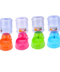 Straight Up Built Different Raised Automatic Pet Feeder For Dogs And Cats Featuring Heavy Duty Nonslip Base Easy Disassembly And Seriously Leak Proof Setup For Chill Meal Times in orange, pink, green, and blue colors.