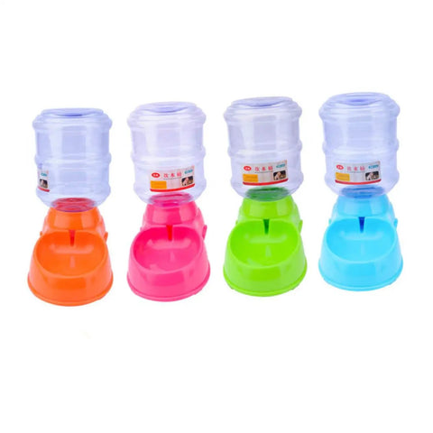 Straight Up Built Different Raised Automatic Pet Feeder For Dogs And Cats Featuring Heavy Duty Nonslip Base Easy Disassembly And Seriously Leak Proof Setup For Chill Meal Times in orange, pink, green, and blue colors.