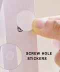 Applying Screw Hole Stickers Three Sheet Pack For Hiding Screws And Fasteners Self Adhesive Caps For Furniture And Cabinets
