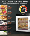 Intelligent control panel of No Sweat 10 Tier Electric Food Dehydrator With Stainless Steel Shelves for precise food settings.