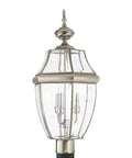 Lancaster Traditional 3 Light Outdoor Post Light Fixture In Antique Brushed Nickel Finish Wet Location Rated CETL Listed Outdoor Post Lantern For Porch Or Garden with clear beveled glass.