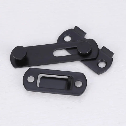 Gate Latch Door Hasp with Slot Design, 2pcs Stainless Steel Black, close-up of latch design and mounting holes.