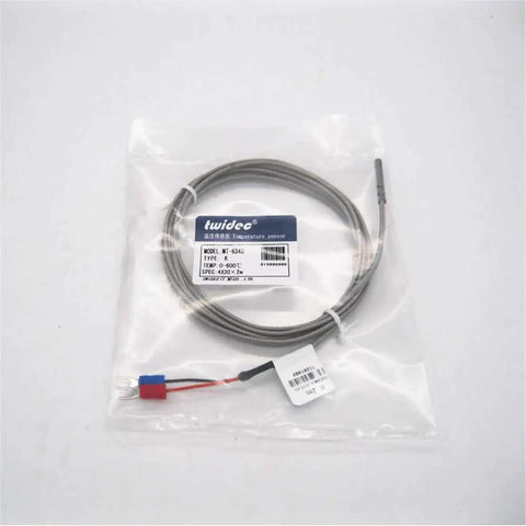 Stainless Steel K Type Thermocouple Probe With 2m Cable, 4x30mm Metal Head, Glass Braid Insulation, 0 To 600C Range in packaging.