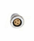 Egg CLL 3 Pin Circular Panel Mount Connector Push Pull Quick Lock Socket For Aviation, Medical, Test, Audio Video, Broadcasting, And Military Gear, Compatible With Lemo B Series And ODU L Series brass connector front view