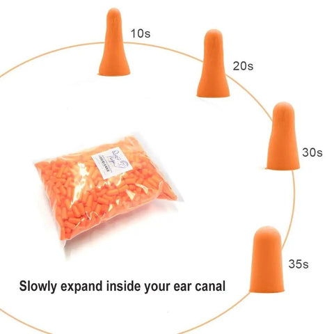 Bulk Foam Ear Plugs 500 Pairs With 32 dB Noise Reduction showing expansion over time