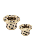 Heavy Duty Brass Graphite Oilless Bushing Self Lubricating Linear Thrust Flanged Sleeve showing two sizes with black dots.