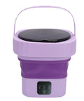 Collapsible Mini Washing Machine With Six Liters And Dual Cycle Options Great For Dorms Or Rvs portable purple design with handle for easy storage.