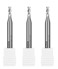 Three 3/32-inch carbide square-nose end mills, front view, 2-flute, uncoated for aluminum and alloys