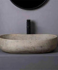 USZWBY Round Bathroom Vessel Sink - Modern Countertop Washbasin for Indoor & Outdoor Use Stylish Household Vanity Basin for Balcony & Bathroom - Durable & Easy to Clean, beige textured finish.