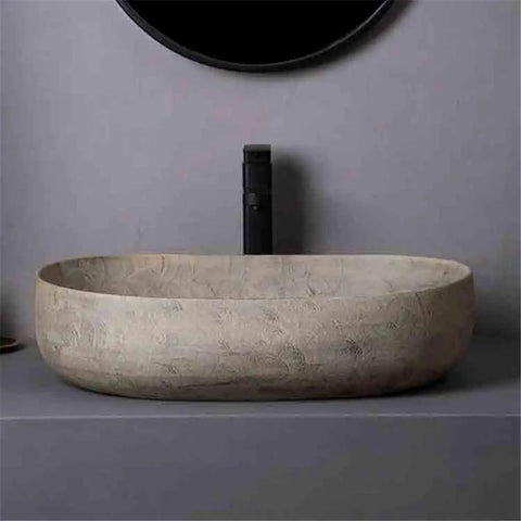 USZWBY Round Bathroom Vessel Sink - Modern Countertop Washbasin for Indoor & Outdoor Use Stylish Household Vanity Basin for Balcony & Bathroom - Durable & Easy to Clean, beige textured finish.