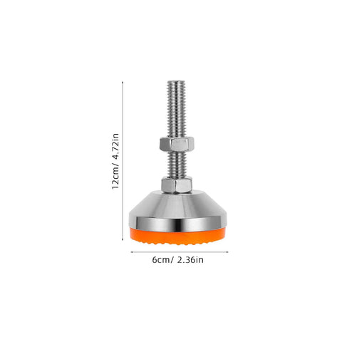 Top Notch Heavy Duty Adjustable Machine Levelers With Carbon Steel Caps And Grippy Rubber Bases For A Rock Solid Setup On Drill Presses And Lathes Pack Of Four shown with dimensions and design.