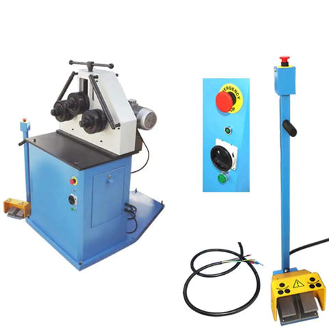 Professional Grade Industrial Strength Heavy Duty Pinch Roll Bender Machine For Rolling Pipe Flat And Round Steel With Knockout Performance And No Sweat Workshop Setup showing user controls and rolling section.