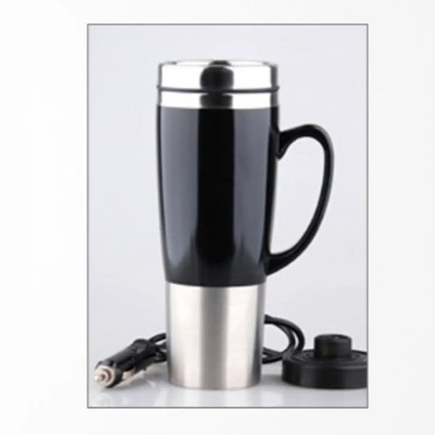 No Fuss Road Ready Stainless Steel Car Water Kettle Portable Travel Mug with secure lid and plug for vehicle heating.