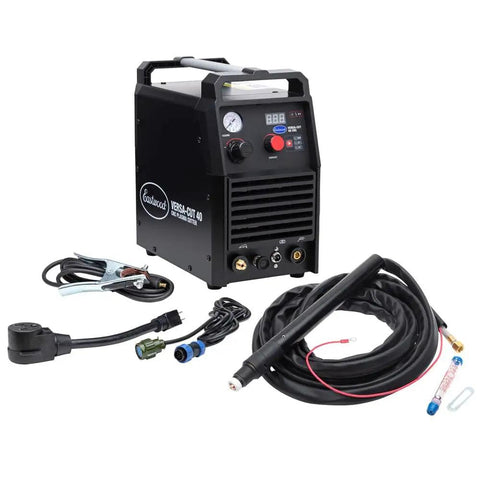 Versa Cut 4x4 CNC Plasma Table with 40A Cutter, cables, and welding torch, ideal for metal fabrication shops and serious welders.