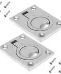 Flush Ring Pull Handles Set Of 2 In Stainless Steel 304 For Boat Hatch Latch And Cabinet Flush Mount Lifting Ring Pull Handle With 8 Mount Screws Recessed Face Plate Measures 2.47 By 1.76 Inches 0.09 Inch Thick Durable For Indoor Use