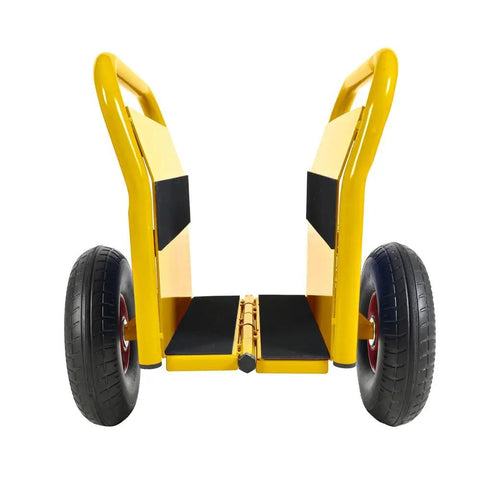 Heavy Duty Panel Dolly With 1000 Pound Capacity Rock Hard Steel Frame smooth rolling rubber tires viewed from the back.