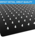 Close-up of Ultra Thin 12x12 Inch Matte Black Square Rain Shower Head with nozzles and matte black finish