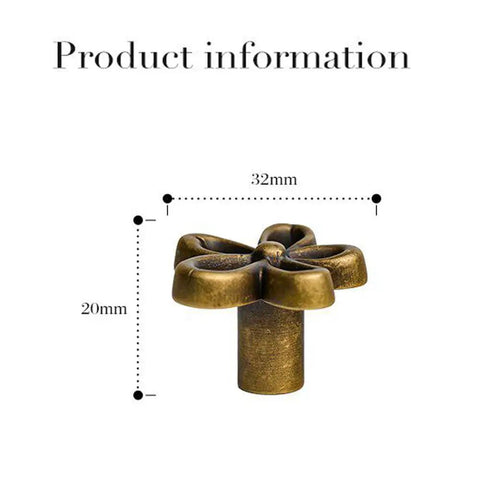 Bougie Antique Brass Flower Cabinet Knobs Vintage Aesthetic Boho Decor Hardware Set of 4 For Kitchen Drawer And Dresser Five Petal Open Loop Design close-up view with detailed dimensions