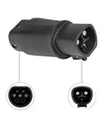 Portable DC Fast Charging Adapter For Electric Cars Type 1 To Type 2 J1772 Plug showing male and female connectors, compact design.