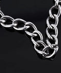 Real Deal Stainless Steel Door Security Chain With Deadbolt Stops close-up view of durable chain links on a black background.