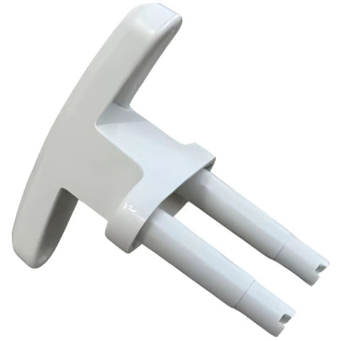 Heavy Duty Garage Door Handles Built Tough For Daily Grind Featuring An Unbreakable Rock Solid Grip And Complete All Weather Shielding With Universal Overhead Compatibility Including Every Necessary Mounting Bolt And Screw In Classic White - Close-up view of handle, high-impact plastic material.